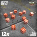 Green Stuff World - 12x D6 16mm Dice - Orange White Marble