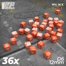 Green Stuff World - 36x D6 12mm Dice - Orange White Marble