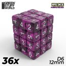 Green Stuff World - 36x D6 12mm Dice - Purple / Black