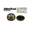 Green Stuff World - 8x Steampunk Buttons FLYWHEEL GEARS - Bronze