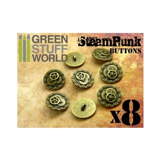 8x Steampunk Buttons BOLTS and GEARS - Antique Gold