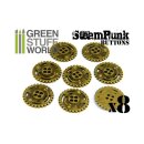 8x Steampunk Buttons SPROCKET GEARS - Antique Gold