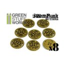 Green Stuff World - 8x Steampunk Buttons SPROCKET GEARS - Antique Gold