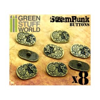 Green Stuff World - 8x Steampunk Buttons WATCH MOVEMENTS - Bronze