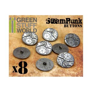 Green Stuff World - 8x Steampunk Buttons WATCH MOVEMENTS - Silver