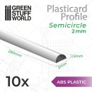 Green Stuff World - ABS Plasticard - Profile SEMICIRCLE 2 mm