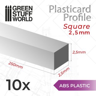 Green Stuff World - ABS Plasticard - Profile SQUARED ROD 2.5mm