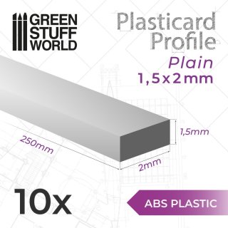 Green Stuff World - ABS Plasticard - Profile RECTANGLED ROD 1.5x2 mm