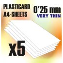 Green Stuff World - ABS Plasticard A4 - 025 mm COMBOx5 sheets