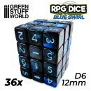 Green Stuff World - 36x D6 12mm Dice - Blue Swirl