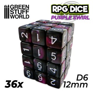 Green Stuff World - 36x D6 12mm Dice - Purple Swirl