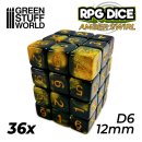 Green Stuff World - 36x D6 12mm Dice - Amber Swirl