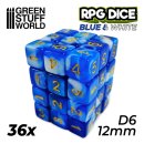 Green Stuff World - 36x D6 12mm Dice - Blue White