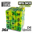 Green Stuff World - 36x D6 12mm Dice - Lime Swirl
