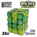 Green Stuff World - 36x D6 12mm Dice - Green Swirl