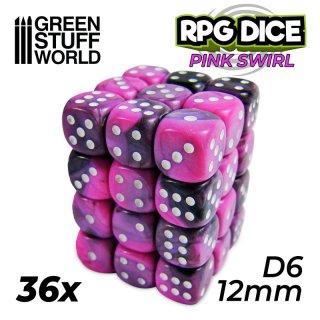 Green Stuff World - 36x D6 12mm Dice - Pink Swirl