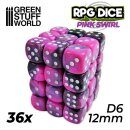 36x D6 12mm Dice - Pink Swirl