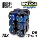 Green Stuff World - 12x D6 16mm Dice - Blue Swirl