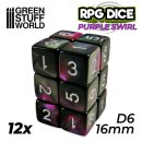 Green Stuff World - 12x D6 16mm Dice - Purple Swirl