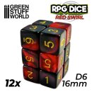 12x D6 16mm Dice - Red Swirl