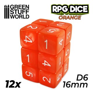 12x D6 16mm Dice - Orange