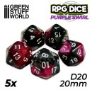 Green Stuff World - 5x D20 20mm Dice - Purple Swirl