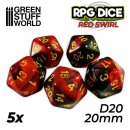 5x D20 20mm Dice - Red Swirl