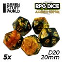 Green Stuff World - 5x D20 20mm Dice - Amber Swirl