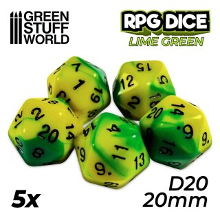 5x D20 20mm Dice - Lime Swirl