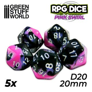 5x D20 20mm Dice - Pink Swirl