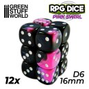 12x D6 16mm Dice - Pink Swirl