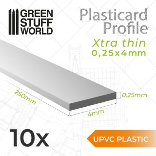 Green Stuff World - uPVC Plasticard - Profile Xtra-thin 0.25mm x 4mm