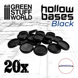 Green Stuff World - Hollow Plastic Bases - BLACK 25mm