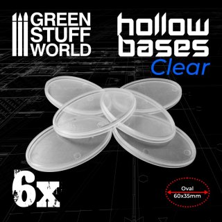 Green Stuff World - Hollow Plastic Bases -TRANSPARENT - Oval 60x35mm