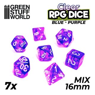 7x Mix 16mm Dice - Clear Blue/Purple