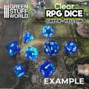 Green Stuff World - 7x Mix 16mm Dice - Clear Blue/Turquoise