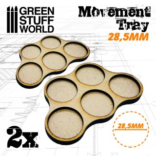 Green Stuff World - MDF Movement Trays 28,5mm x5 - Skirmish