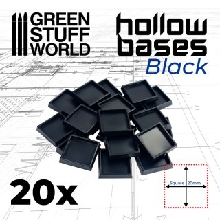 Green Stuff World - Hollow Black Plastic Bases - Square 20 mm