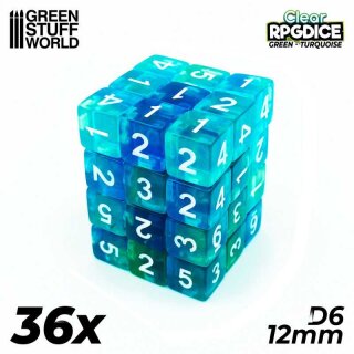 Green Stuff World - 36x D6 12mm Dice - Green-Turquoise