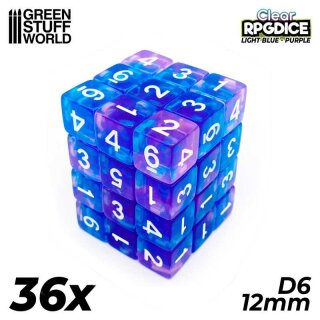 Green Stuff World - 36x D6 12mm Dice - Light Blue - Purple