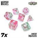 Green Stuff World - 7x Mix 16mm Dice - Clear Pink