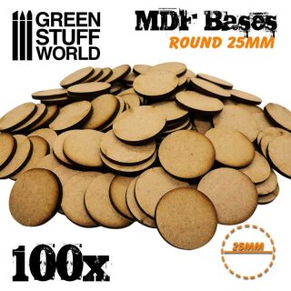 Green Stuff World - MDF Bases - Round 25 mm (Pack x100)