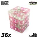 Green Stuff World - 36x D6 12mm Dice - Clear Pink
