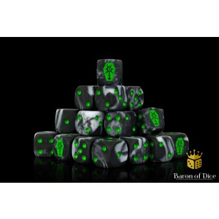 Baron of Dice - Day of the Dead, Green Coffin 16mm Round Corner Dice (25)