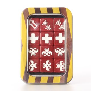 Baron of Dice - Red with White Skirmish Set 16mm Square Corner Dice (12)