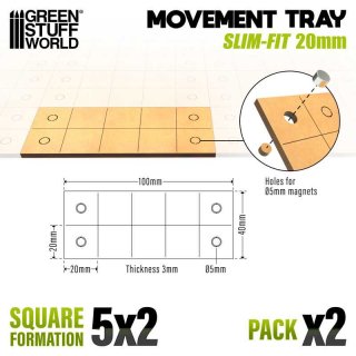 Green Stuff World - MDF Movement Trays - Slimfit Square 20 mm 5x2