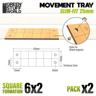 Green Stuff World - MDF Movement Trays - Slimfit Square 25 mm 6x2