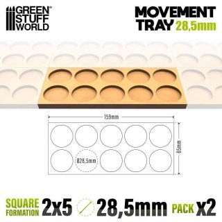 Green Stuff World - MDF Movement Trays 28.5mm 5x2 - Skirmish Lines