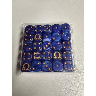 Baron of Dice - Omega (Dark Blue), Gold 16mm Round Corner Dice (25)