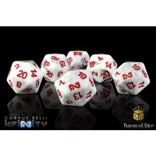 Baron of Dice - Infinity: N4 Marbled w/ Red - Official Dice Set (6 Dices)